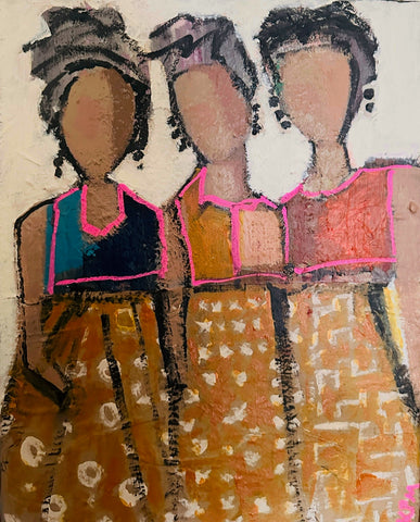 Three Friends Dresses in Pink Shirts