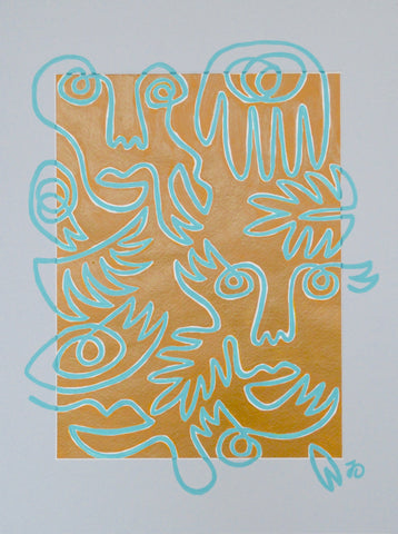 Fingers Faces & Plants in Mustard &  Blue Mat