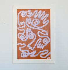 Fingers & Faces in Lavender & Burnt Orange I
