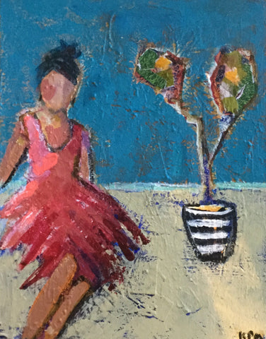 Red Dress and a Green Plant